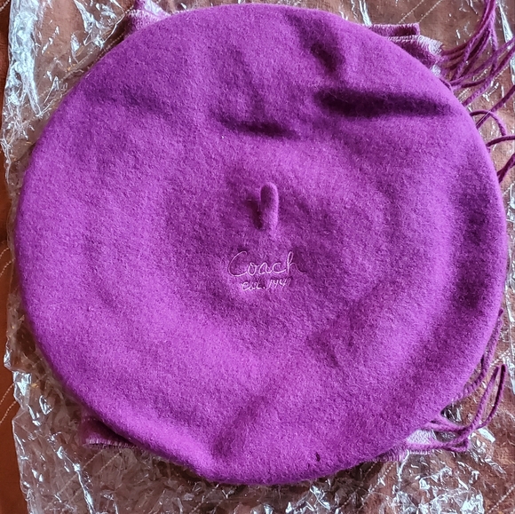 Coach Heritage Horse  Carriage Scarf and Beret in Amethyst - Picture 2 of 6